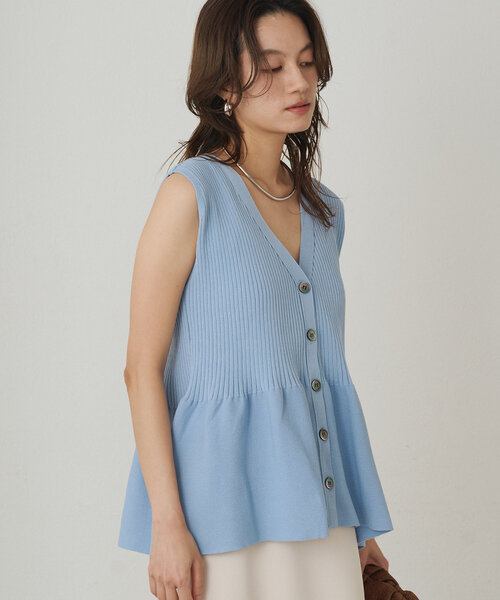 ニット セーター ペプラムニットノースリカーデ レディース Loungedress ニット セーター ペプラムノースリニット