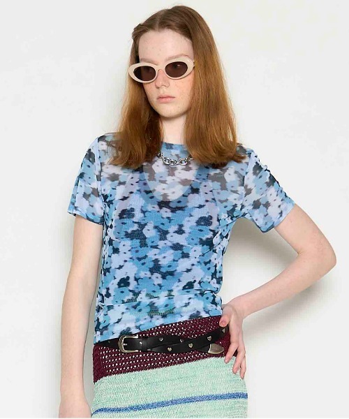 tシャツ 「PISCESS×MAISON SPECIAL」Flower Camo Mesh Sheer Top/フラワーカモメッシュシアートップス「M