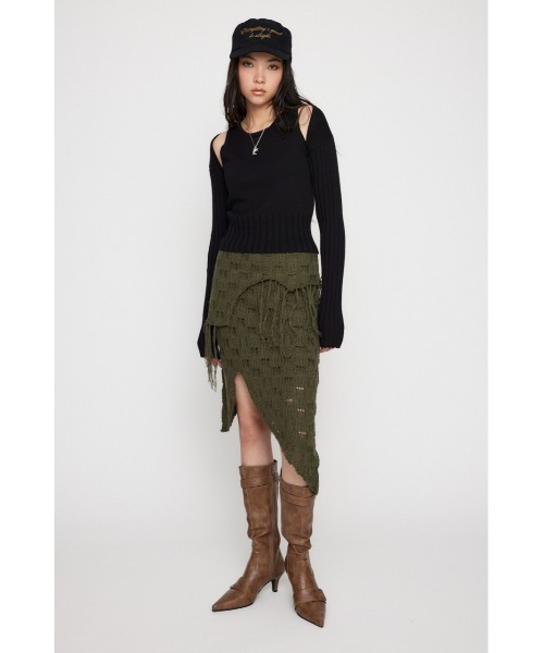 スカート Knit Lace Jagged-hem Skirt / Brown Knit Lace Jagged-hem Skirt / Brown