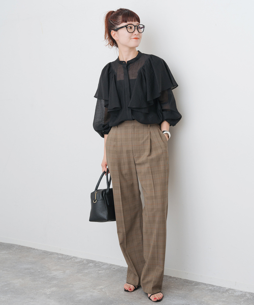 ブラウス シャツ シアーストライプスタンドカラーシャツ レディース Spick＆Span ブラウス シャツ シアーストライプスタンドカラー