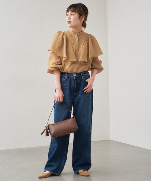 Spick＆Span ブラウス シャツ シアーストライプスタンドカラー