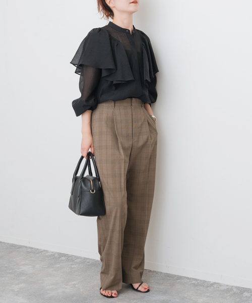 Spick＆Span ブラウス シャツ シアーストライプスタンドカラー