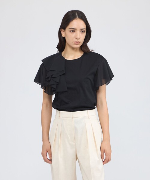 tシャツ シアーラッフルジャージー デザインカットソー レディース
