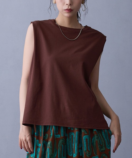 tシャツ バック柄プリントスリーブレスTシャツ レディース