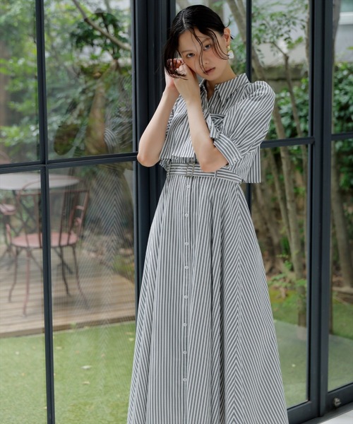 AND COUTURE ワンピース ビスチェ切替ストライプシャツ