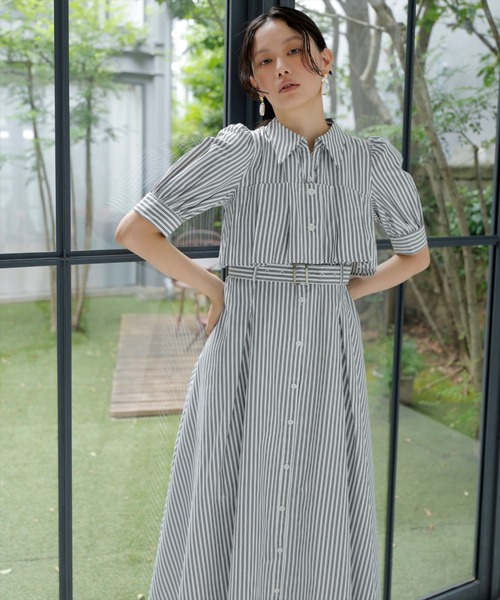 AND COUTURE ワンピース ビスチェ切替ストライプシャツ