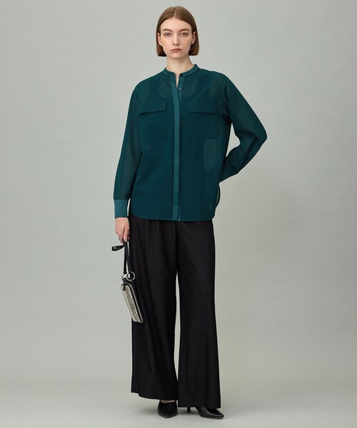 ICB ブラウス　新品　バンドカラー ICB（アイシービー） ブラウス シャツ シアーボイル バンドカラー