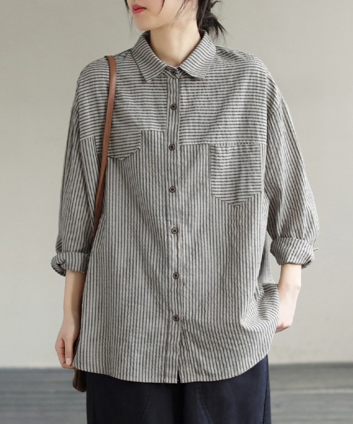 ブラウス シャツ 綿麻ストライプシャツ レディース : ZOZOTOWN Yahoo