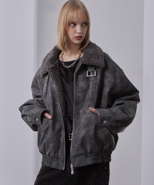 Loose ブルゾン アウター ヴィンテージ 合皮ショートボアブルゾン