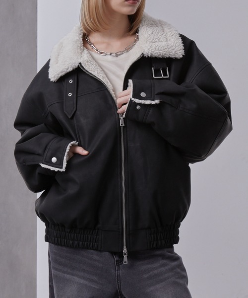 Loose ブルゾン アウター ヴィンテージ 合皮ショートボアブルゾン