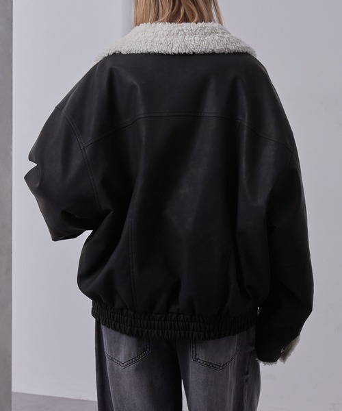 Loose ブルゾン アウター ヴィンテージ 合皮ショートボアブルゾン