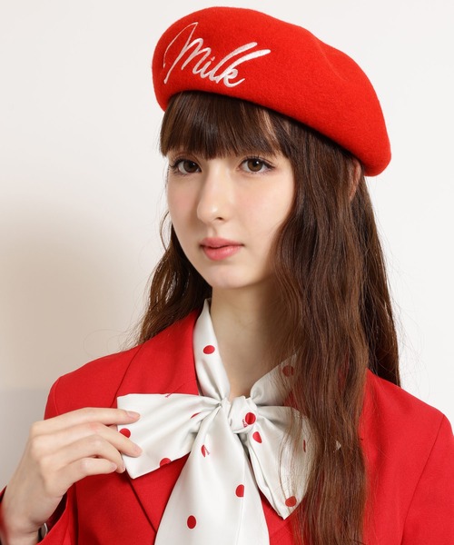 【ほぼ未使用】MILK ベレー帽One point Beret ブラック ベレー帽 天つまみニューベレー チョボ付き ウール 帽子 ハット ALIN