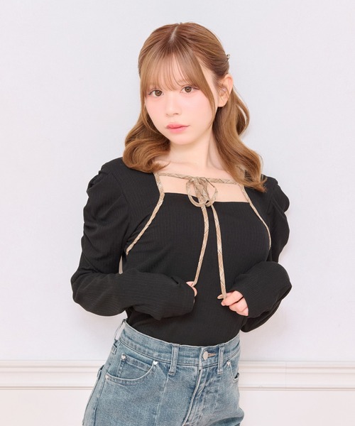 apres jour（アプレジュール） tシャツ フロントリボンパワショル