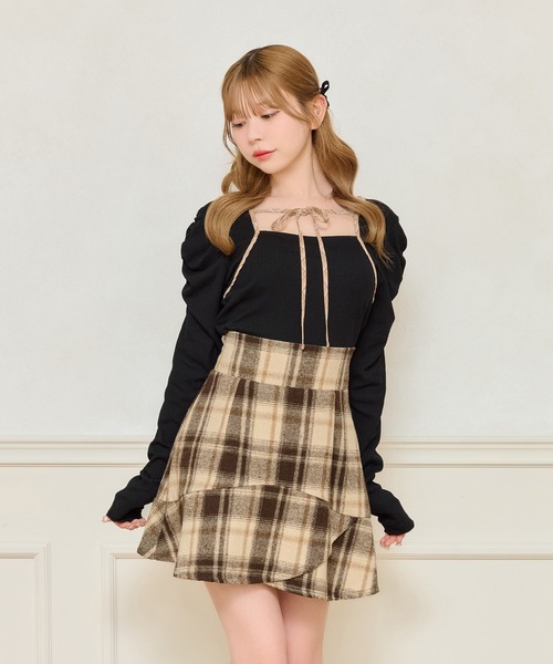 apresjour フロントリボンパフスリブトップス apres jour（アプレジュール） ニット セーター フロントリボン