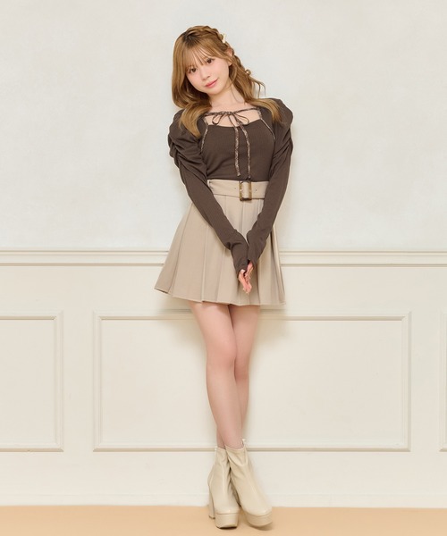 apresjour フロントリボンパフスリブトップス apres jour（アプレジュール） ニット セーター フロントリボン