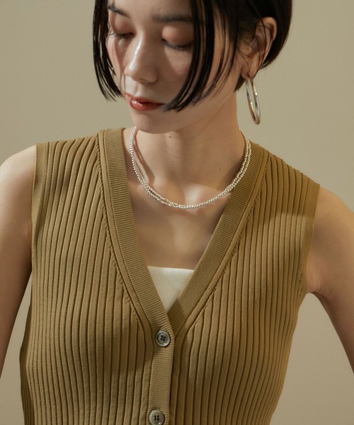 「SALON adam et rope'」 ノースリーブニット FREE チャコールグレー レディース_画像7