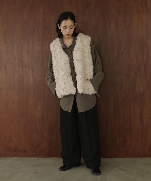 Bluelea ブルレア ジレ ベスト ファー ブラック AZUL BY MOUSSY | フラッフィーフェイクファーベスト (ベスト ) |SHEL