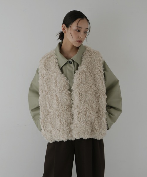 hellam（ヘラム） ベスト ジレ プードルフェイクファーベスト