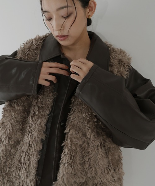 Mal. チャコール　ジップアッププードルファーベスト プードルフェイクファーベスト｜WOMEN｜250HAG30-045H｜AZUL BY MOUSSY