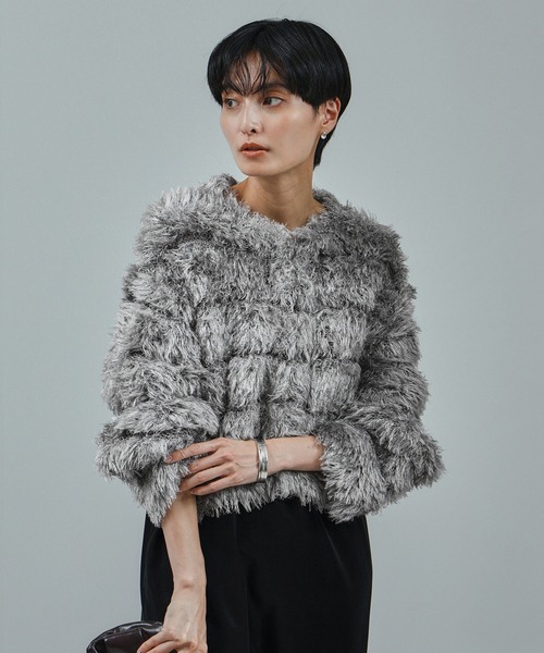 美品　アダムエロペ シャギープリントニットカーディガン ふわふわ SALON adam et rope'（サロン アダム エ ロペ） カーディガン 「WEB