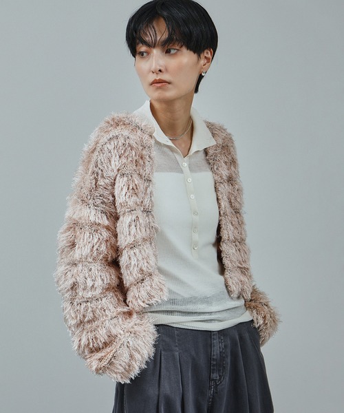 美品　アダムエロペ シャギープリントニットカーディガン ふわふわ SALON adam et rope'（サロン アダム エ ロペ） カーディガン 「WEB