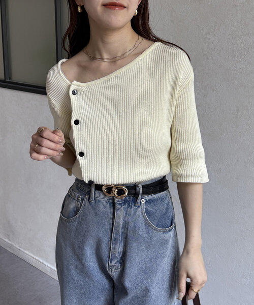 「Thevon」 半袖ニット FREE アイボリー レディース_画像3