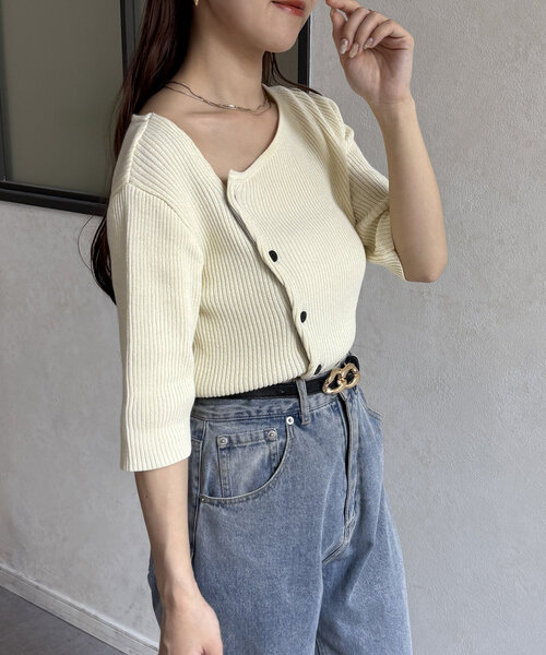 「Thevon」 半袖ニット FREE アイボリー レディース_画像5