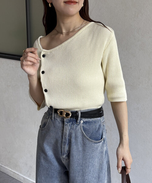 「Thevon」 半袖ニット FREE アイボリー レディース_画像6
