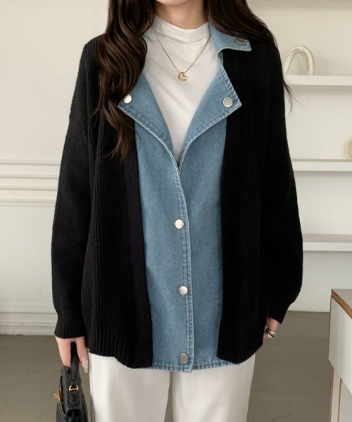 ABITOKYO（アビトーキョー） カーディガン 開襟デニムドッキングニット