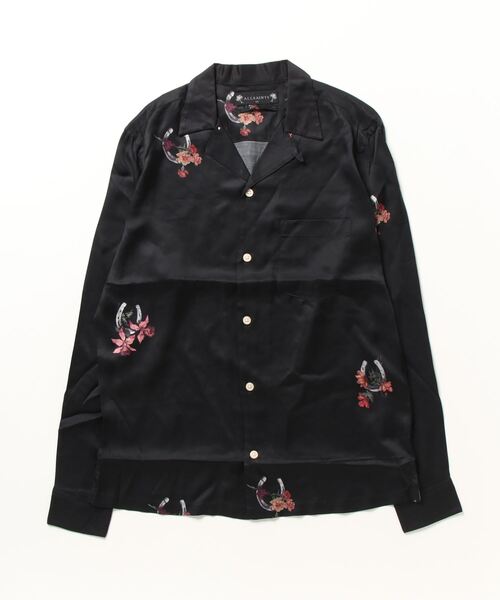 ALLSAINTS SPITALFIELDS レザー 本革 長袖 シャツ メンズ ALLSAINTS（オールセインツ） 長袖シャツ M ブラック メンズ