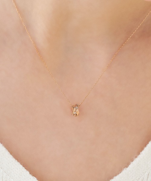 4℃ K10ピンクゴールド　ダブルリングネックレス 4℃（ヨンドシー） ネックレス K10ピンクゴールド ダブルループ