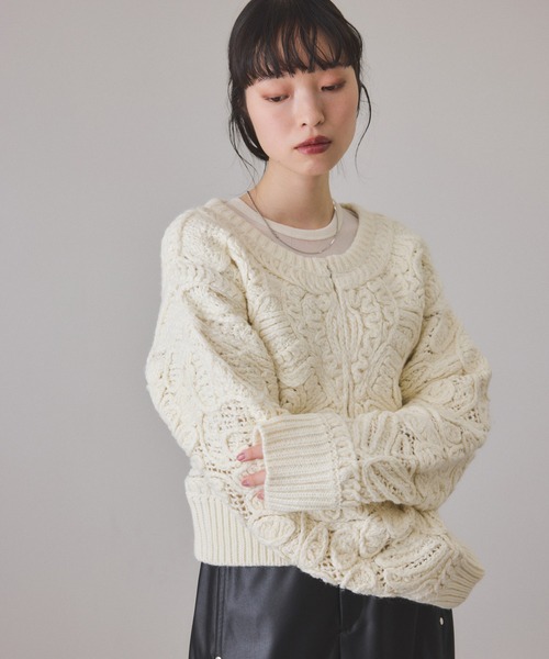 ADAM ET ROPE パターンニットカーディガン ADAM ET ROPE'（アダムエロペ） カーディガン コードレースパターン