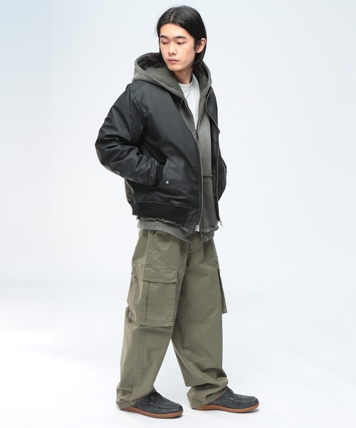 ma1 ma-1 S＆SONS (エスアンドサンズ) 合成皮革 無地 フルジップ 薄