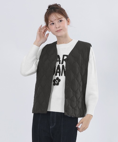 マリークワント　デイジー柄キルティングベスト☆ブラック☆ マリークワント デイジー柄キルティングベスト☆ブラック☆