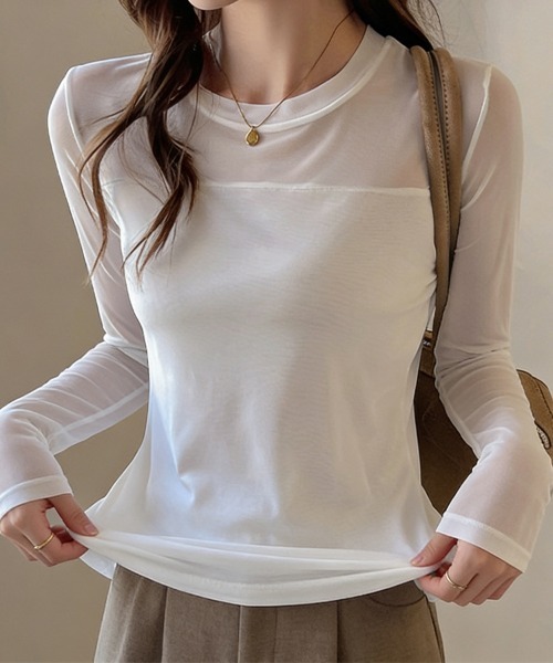 tシャツ シアー切り替えトップス レディース : ZOZOTOWN Yahoo!店