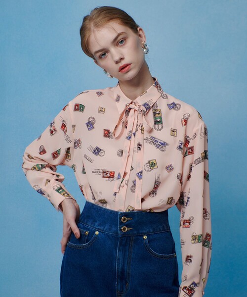 LOULOUWILLOUGHBYコスメティックプリントブラウスレディーストップス LOULOU WILLOUGHBY（ルルウィルビー） ブラウス シャツ 「LOULOU