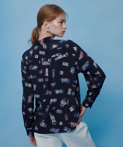 美品　ルルウィルビー　総柄ブラウス グリーン×ブラック　ドット　チェック LOULOU WILLOUGHBY（ルルウィルビー） ブラウス シャツ 「LOULOU