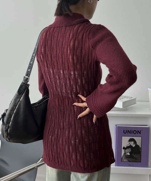「SHAGGIE」 ニットカーディガン FREE ボルドー レディース_画像3