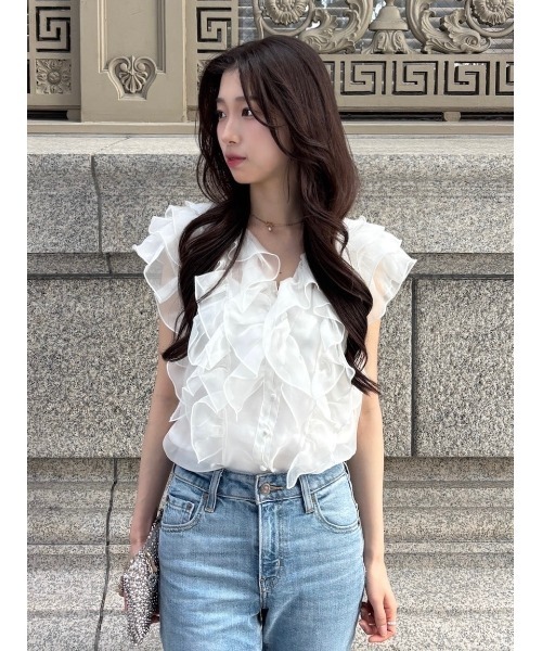 snidel ノースリフリルブラウス 新色追加/WEB限定カラーあり】ノースリフリルブラウス(シャツ