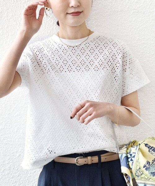 ARTS&SCIENSシルク アイボリー 半袖トップス SHIPS（シップス） tシャツ 半袖 「手洗い可能」アイレット ショート