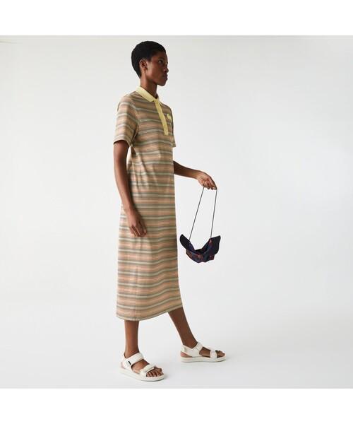 「LACOSTE L!VE」 半袖ワンピース 36 イエロー レディース_画像5