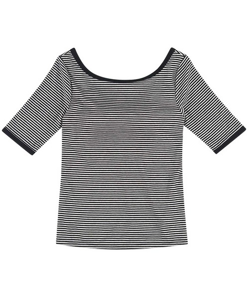 OUR WACOAL カップ付き　バックオープン　リブＴシャツ ブラック　M 黒 OUR WACOAL tシャツ カップ付きバックオープンTシャツ 5分袖