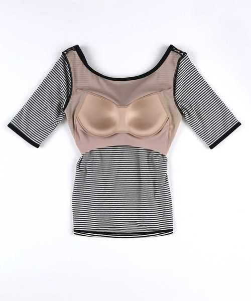 OUR WACOAL tシャツ カップ付きバックオープンTシャツ 5分袖