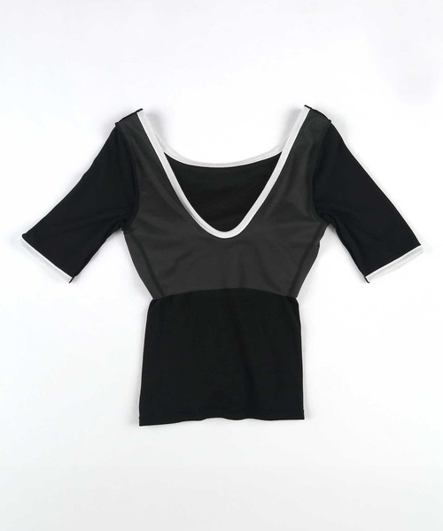 OUR WACOAL tシャツ カップ付きバックオープンTシャツ 5分袖
