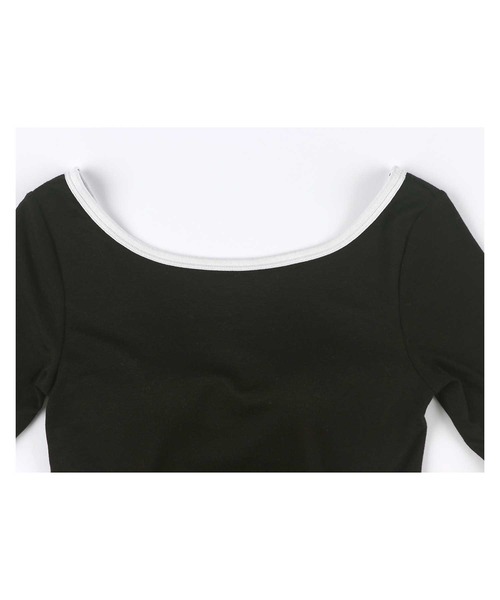 OUR WACOAL カップ付き　バックオープン　リブＴシャツ ブラック　M 黒 OUR WACOAL tシャツ カップ付きバックオープンTシャツ 5分袖
