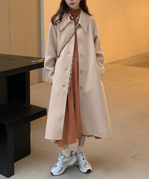 サイズ ステンカラーコート Paypayモール店 通販 Paypayモール ビッグカラー メルトン ゆったりシンプルロング