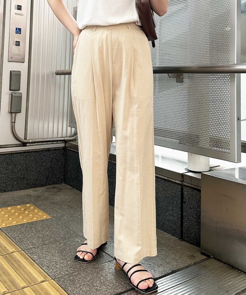 新品タグ付クロコダイル*リネンライクドビー ウエストゴム セミワイドパンツ*3L 新品タグ付クロコダイル*リネンライクドビー ウエストゴム