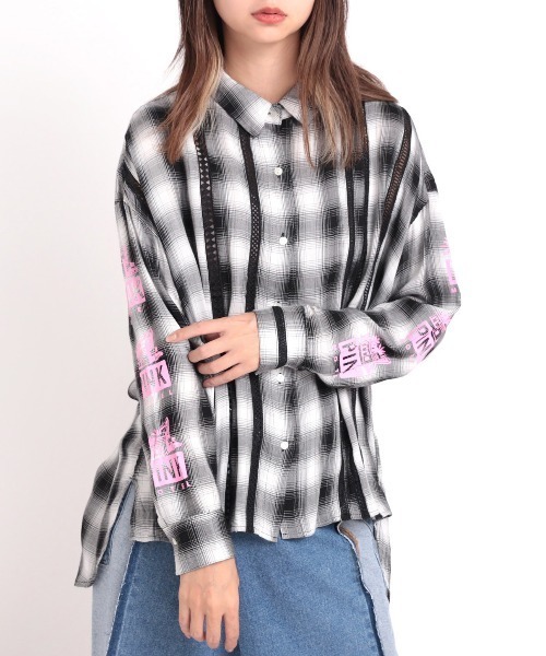 ブラウス シャツ B2571 PINK MOTELレースコンビシャツ レディース