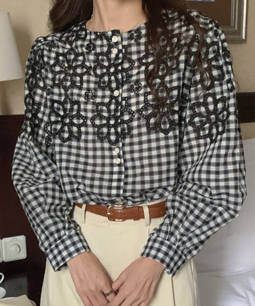 ブラウス シャツ EMBROIDERY CHECK SHIRT/刺繍チェックシャツ レディース 楽天市場】チェックシャツ（柄刺繍）（シャツ・ブラウス