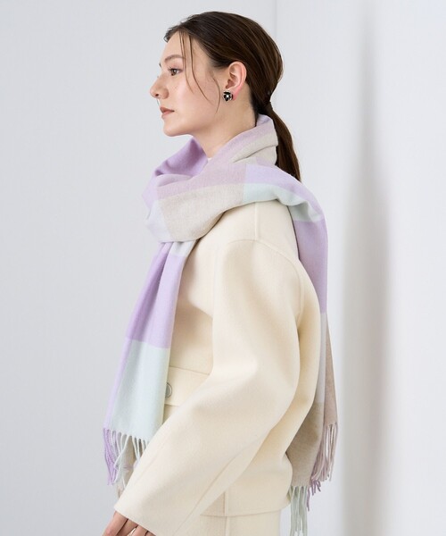 【新品】ANAYI カシミヤブロックチェックストール ANAYI ストール マフラー カシミヤブロックチェックストール